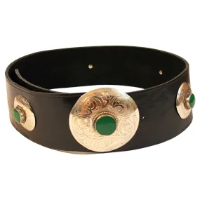 Black Leather Belt with Green Metal Details