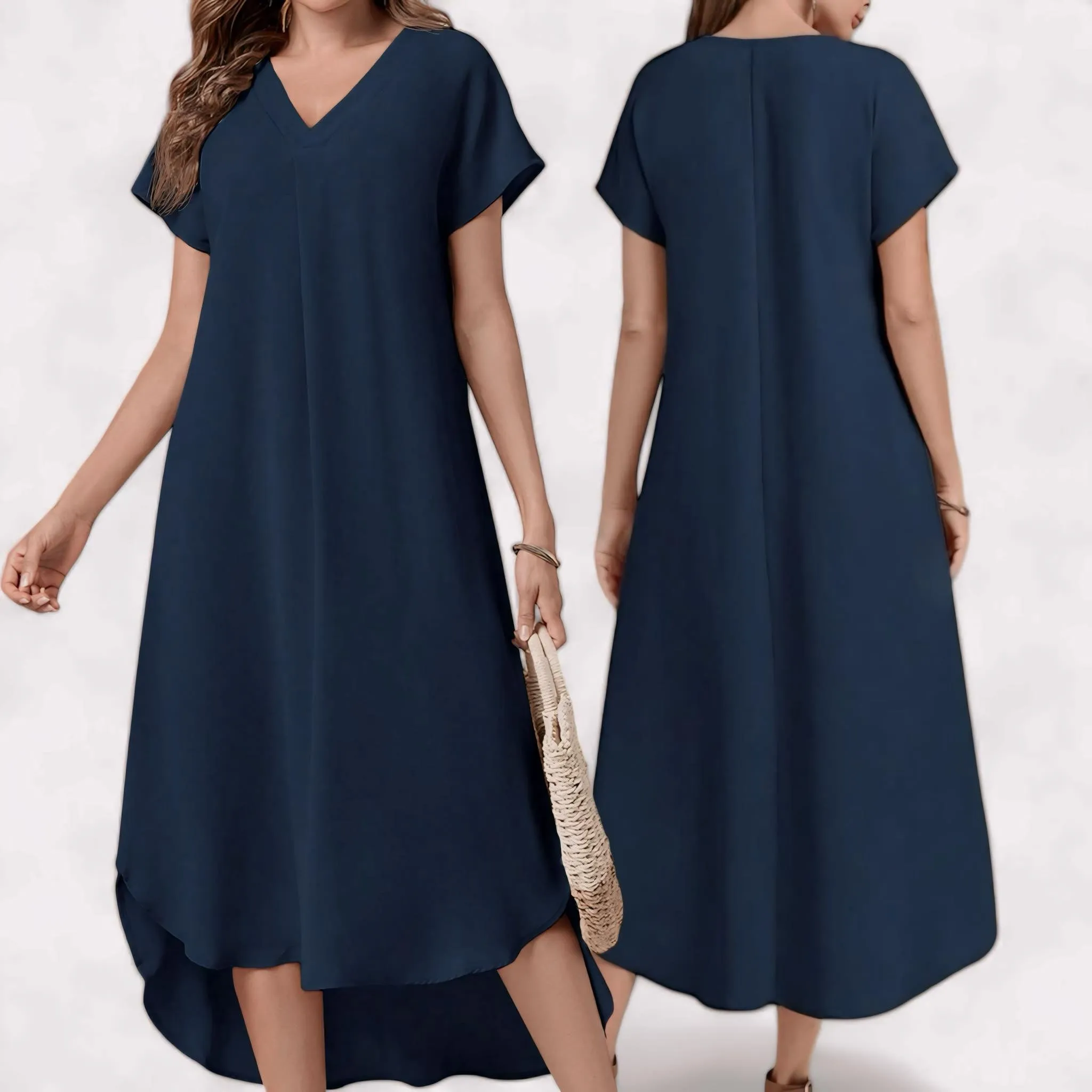 BLK V Neck Extended Sleeves Long Dress