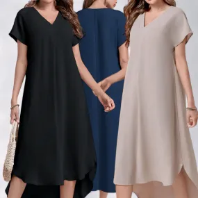 BLK V Neck Extended Sleeves Long Dress