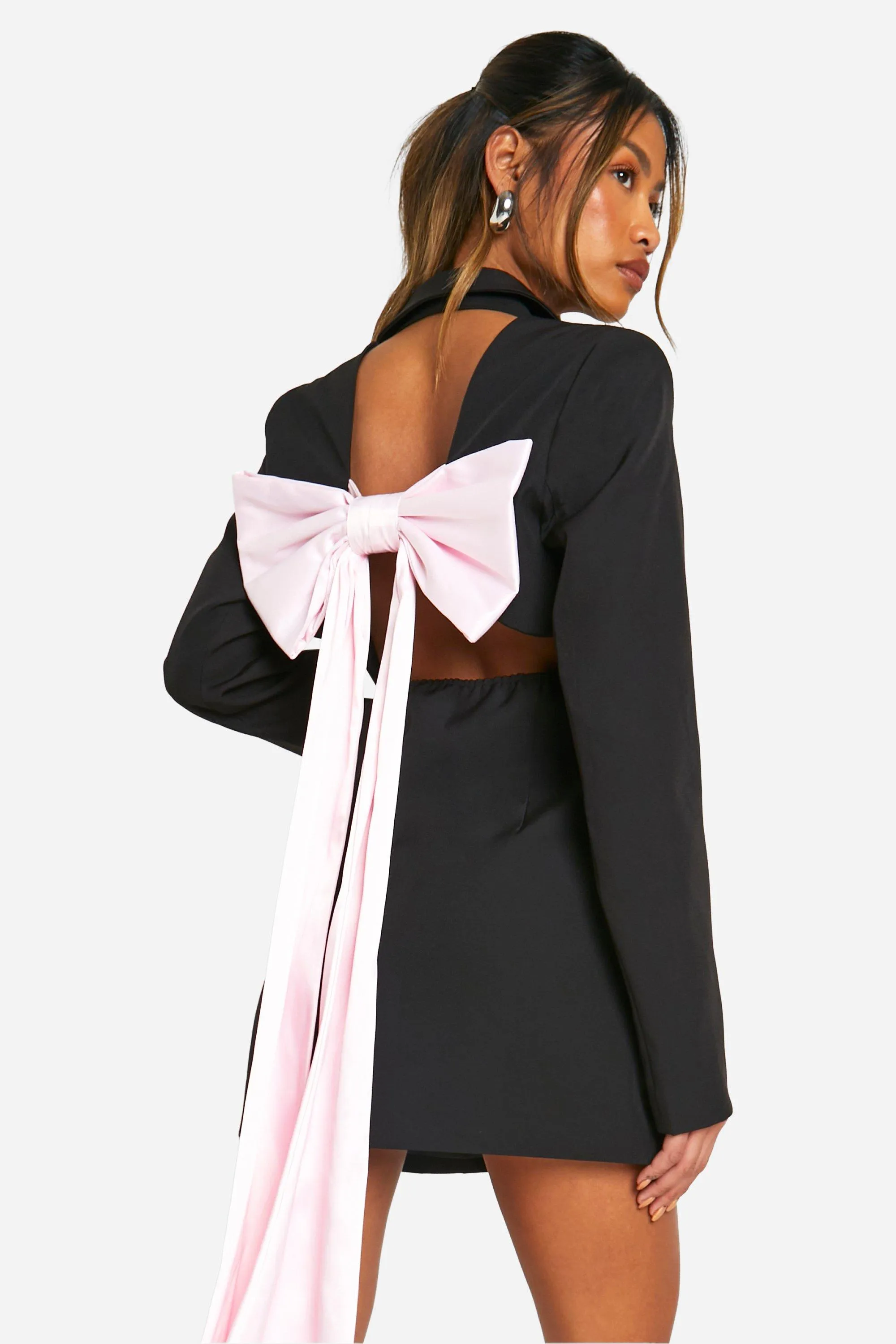 Bow Detail Open Back Blazer Dress