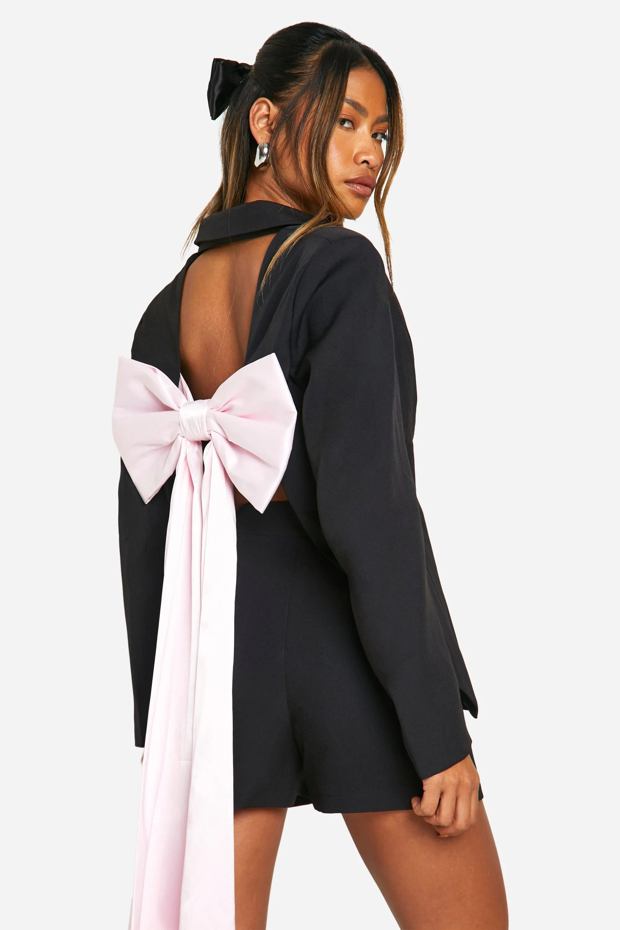 Bow Detail Open Back Blazer