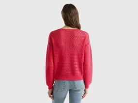 Boxy fit sweater with open knit - Fuchsia | Benetton