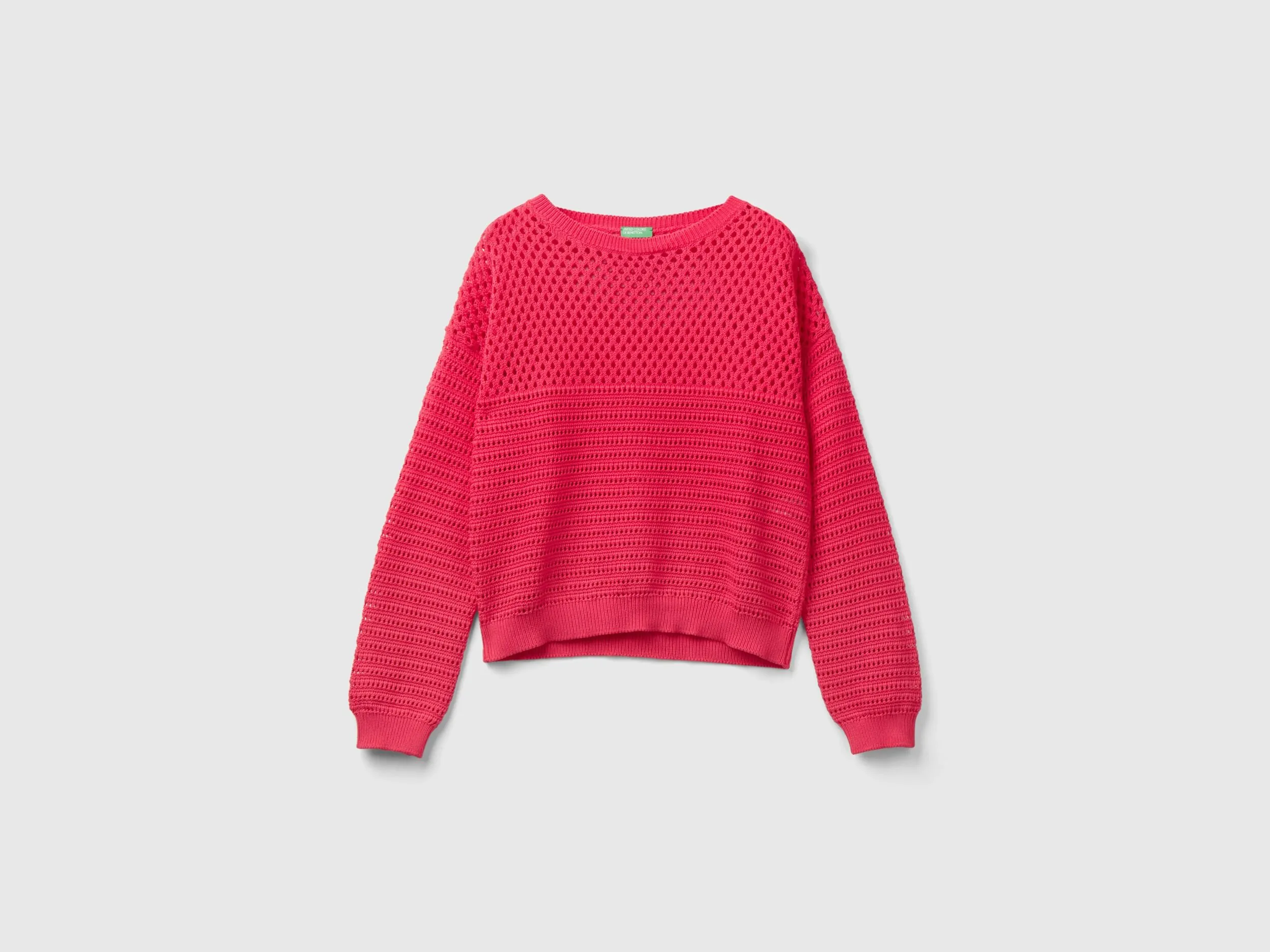 Boxy fit sweater with open knit - Fuchsia | Benetton