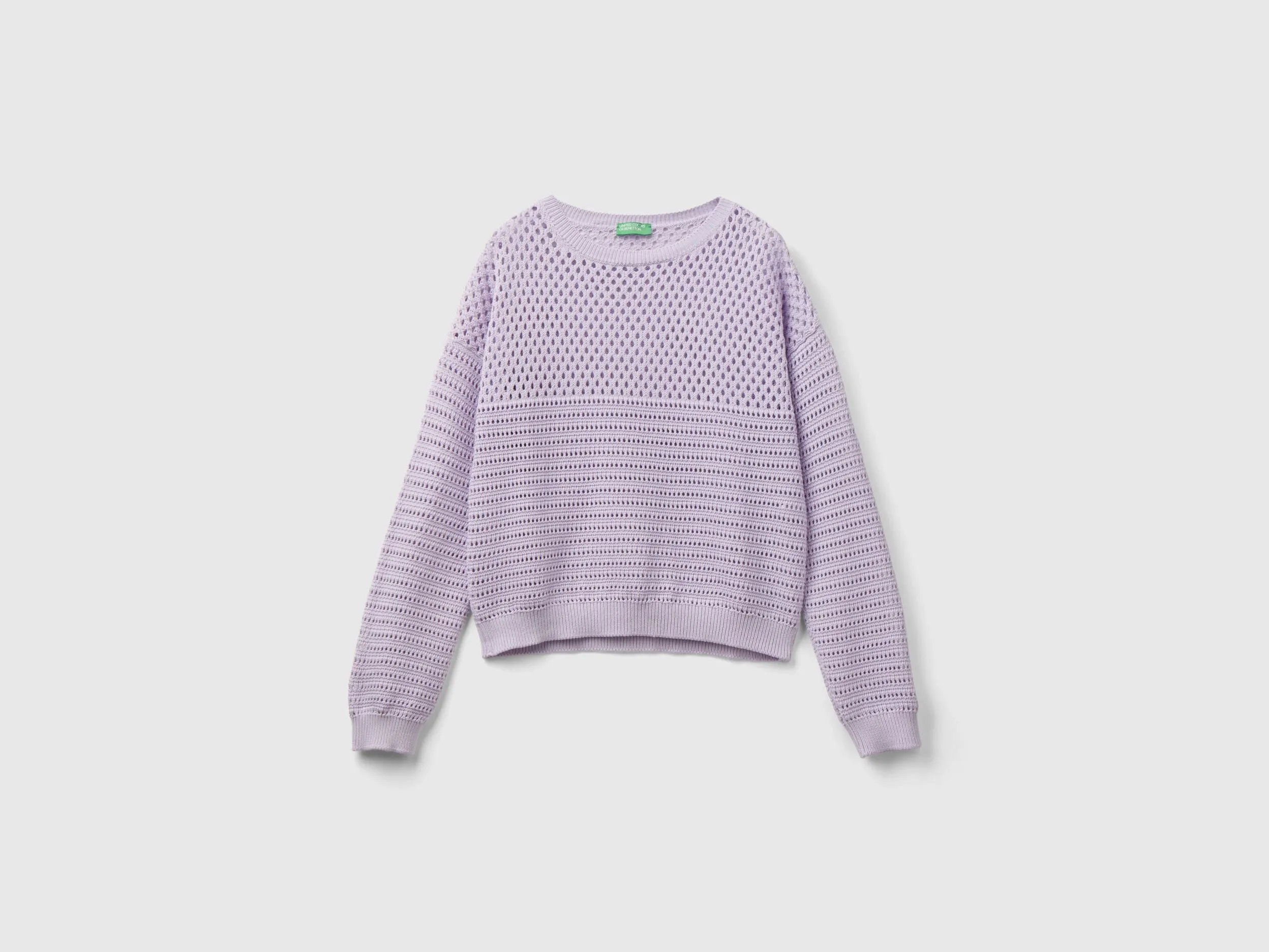 Boxy fit sweater with open knit - Lilac | Benetton