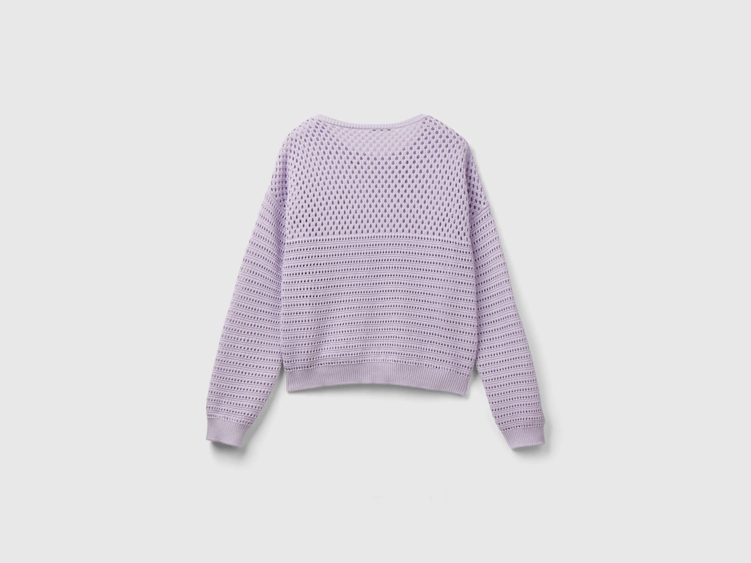 Boxy fit sweater with open knit - Lilac | Benetton