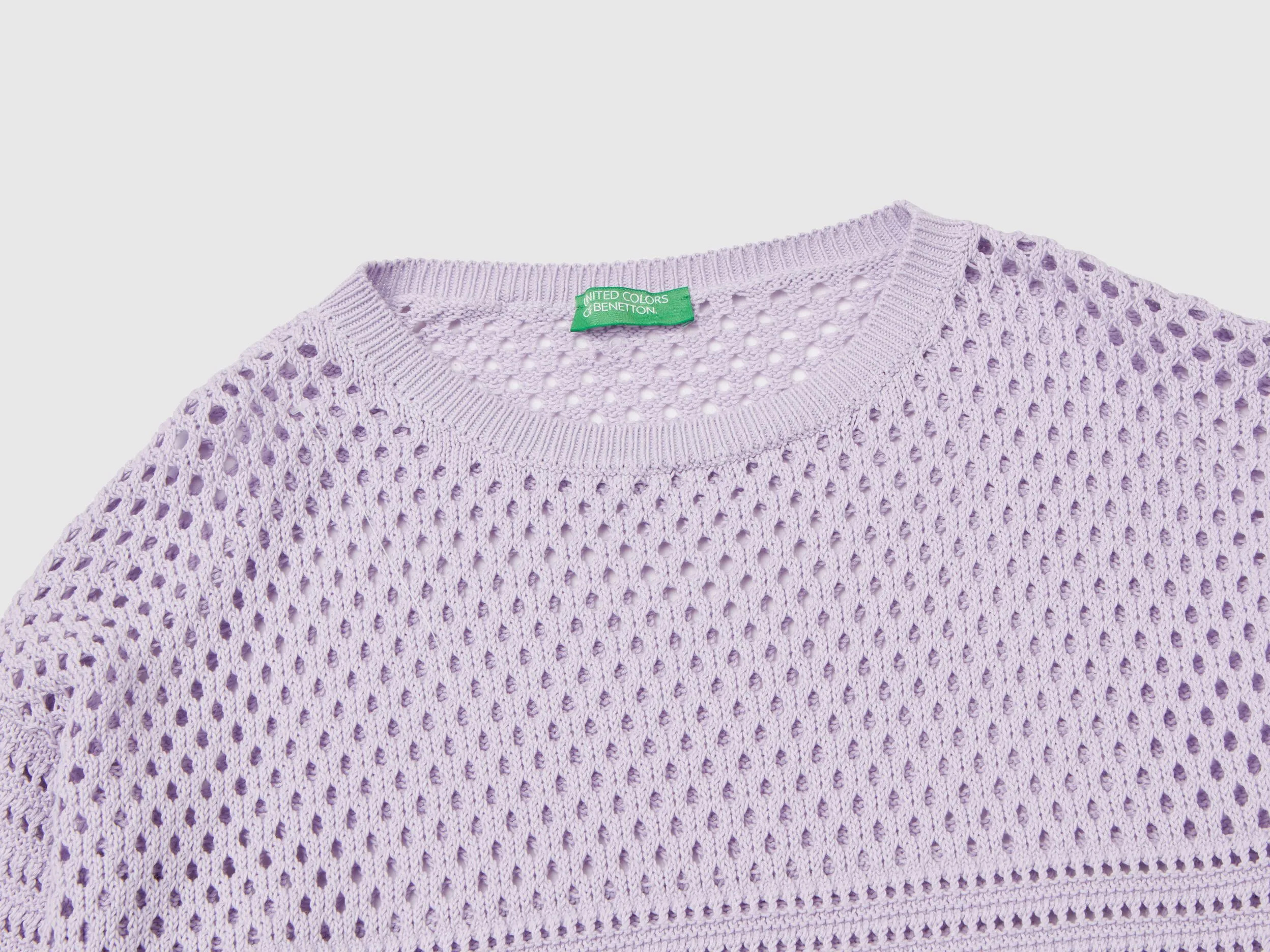 Boxy fit sweater with open knit - Lilac | Benetton