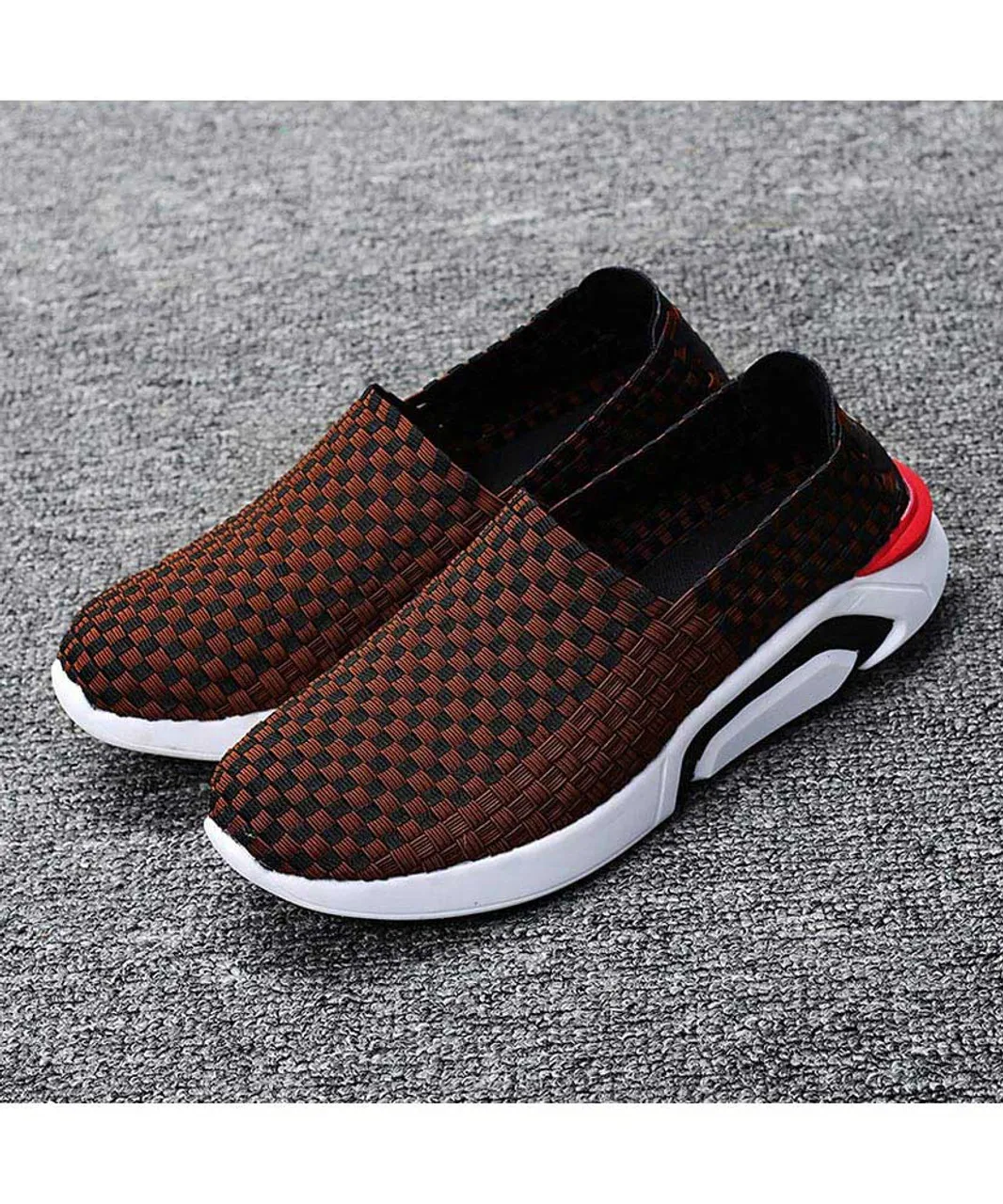 Brown check weave slip on shoe sneaker