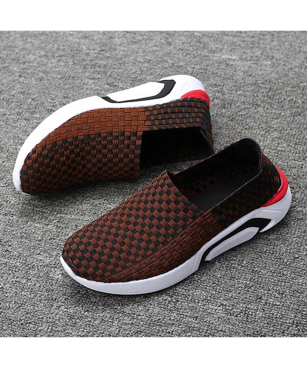 Brown check weave slip on shoe sneaker