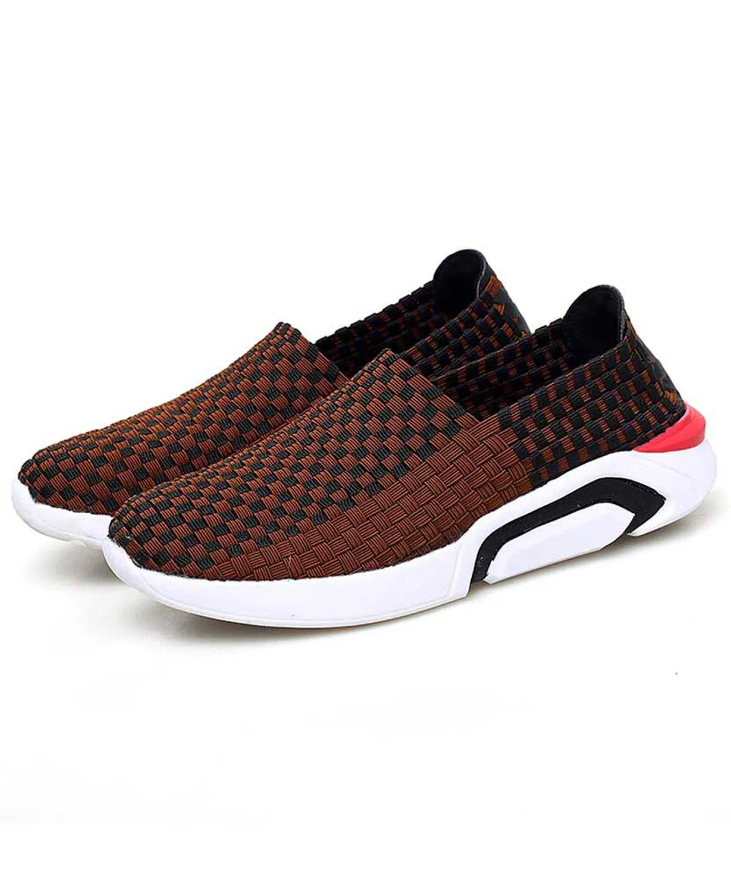 Brown check weave slip on shoe sneaker