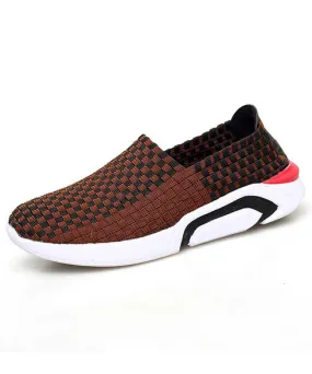 Brown check weave slip on shoe sneaker