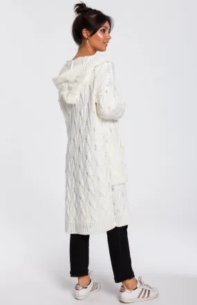 Cardigan long torsadé à capuche écru