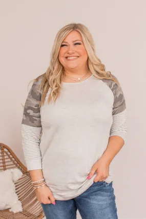 Catching Vibes Striped Camo Top- Gray