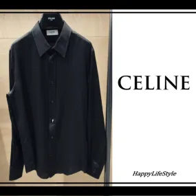 CELINE  |Dots Silk Long Sleeves Plain Luxury Shirts