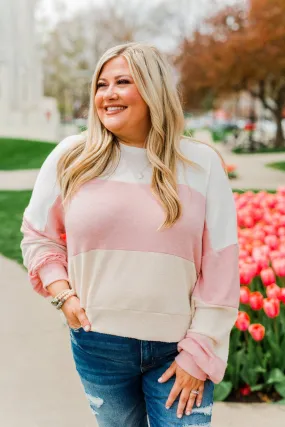 Chasing My Dreams Color Block Top- Ivory, Dusty Pink & Oatmeal