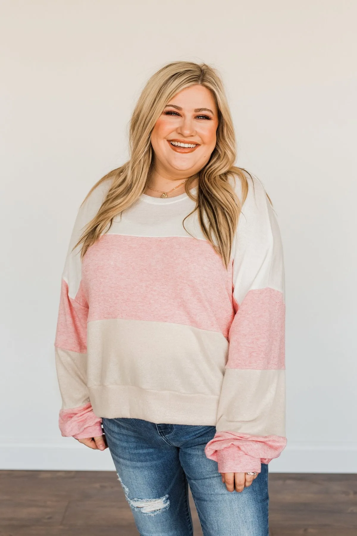 Chasing My Dreams Color Block Top- Ivory, Dusty Pink & Oatmeal