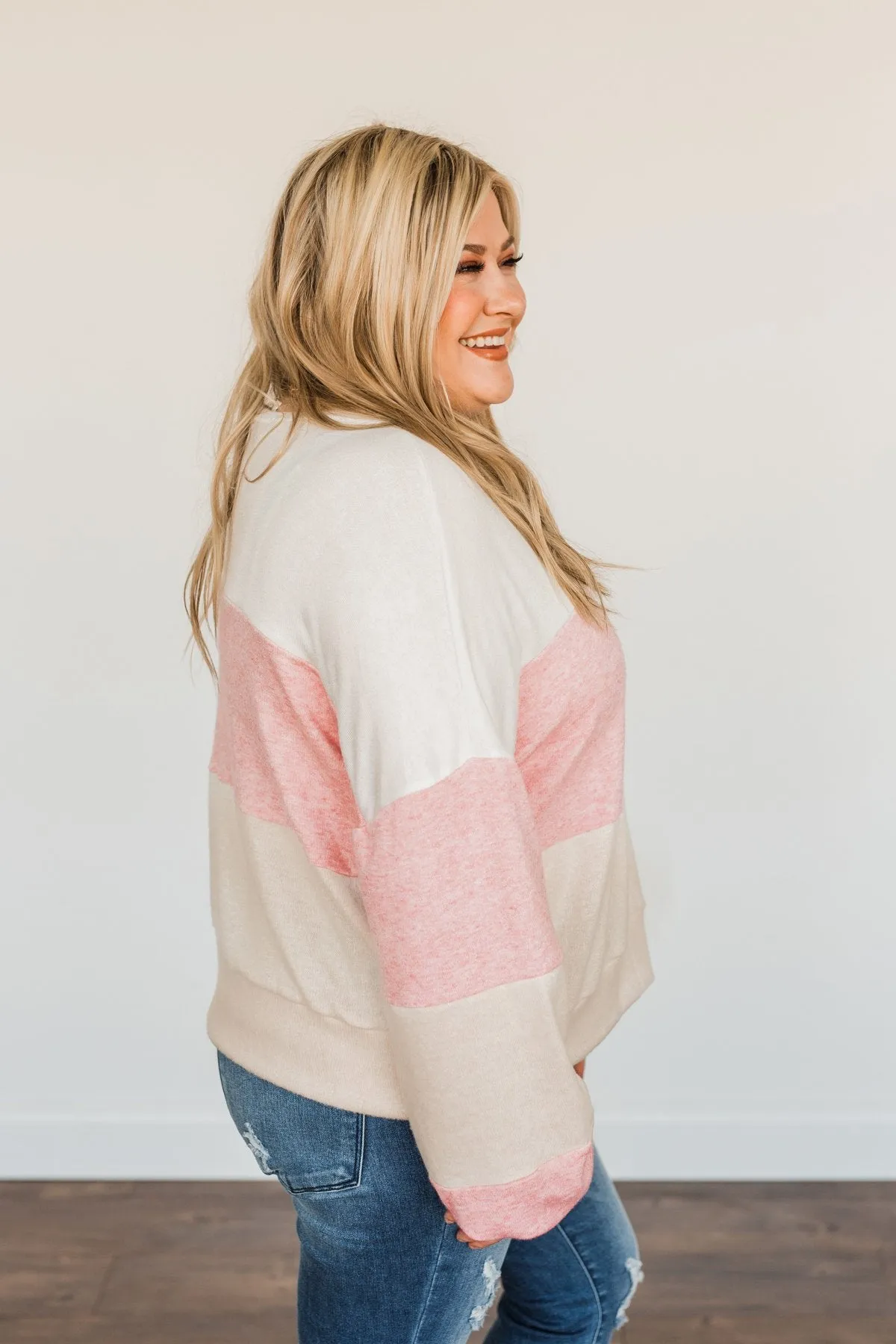 Chasing My Dreams Color Block Top- Ivory, Dusty Pink & Oatmeal