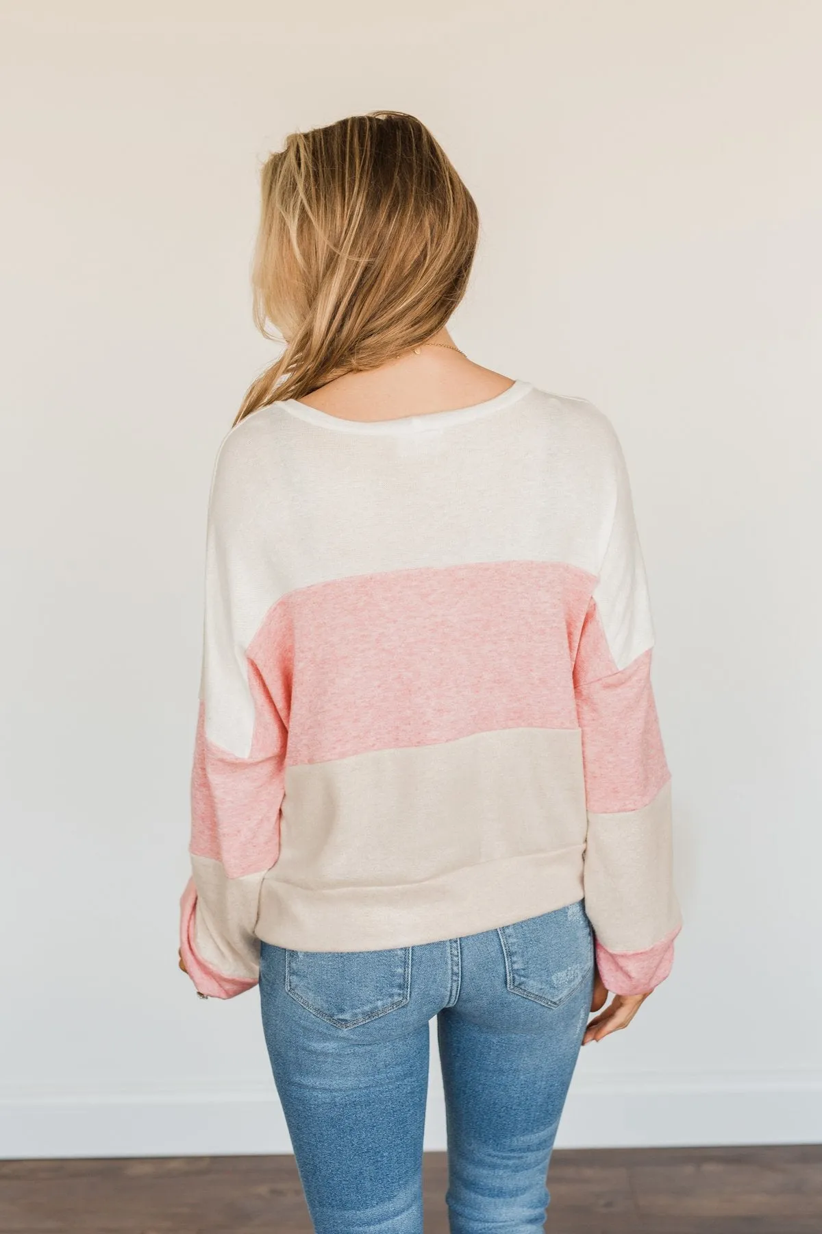 Chasing My Dreams Color Block Top- Ivory, Dusty Pink & Oatmeal