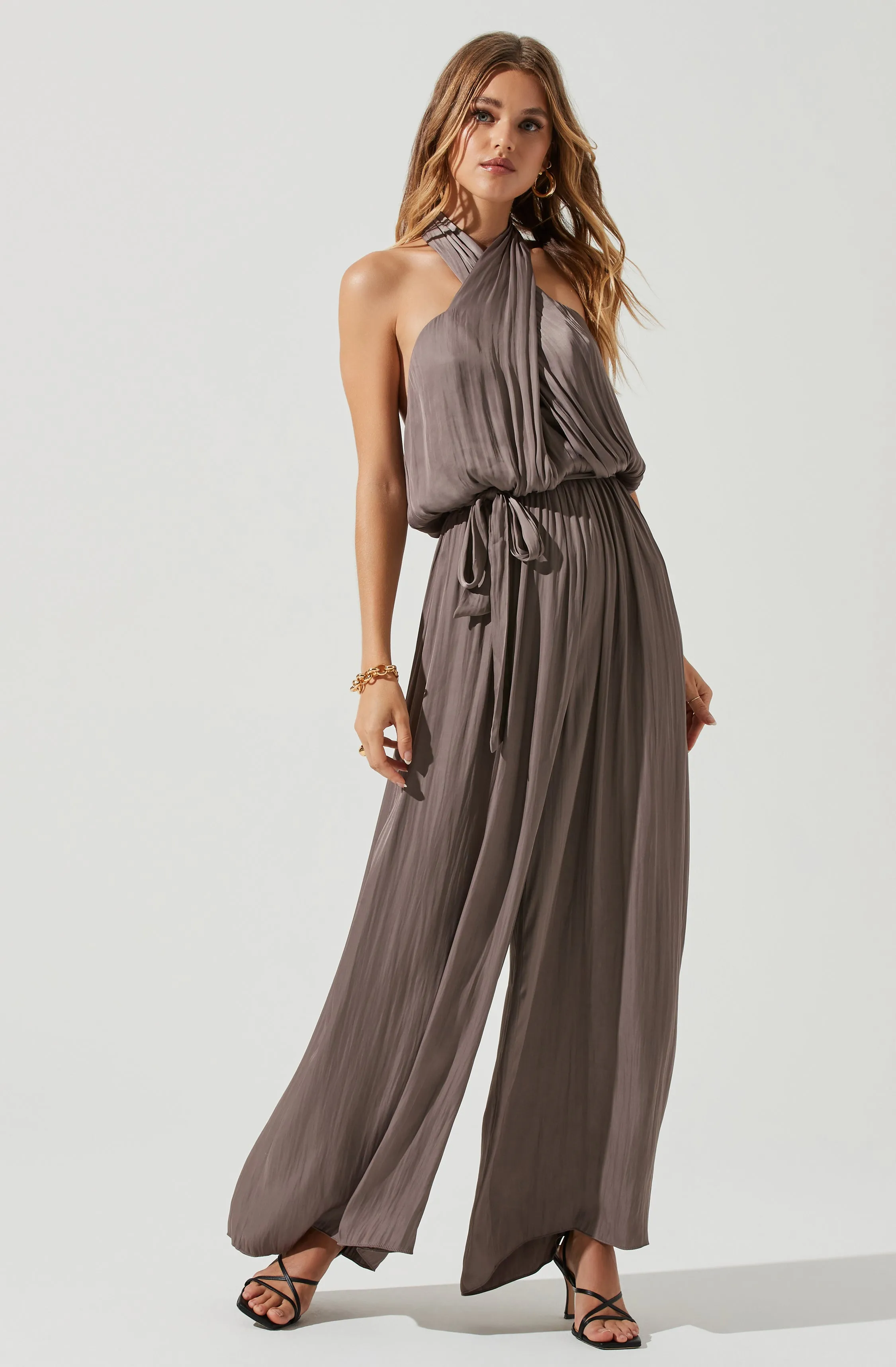 Cheryl Halter Open Back Wide Leg Jumpsuit