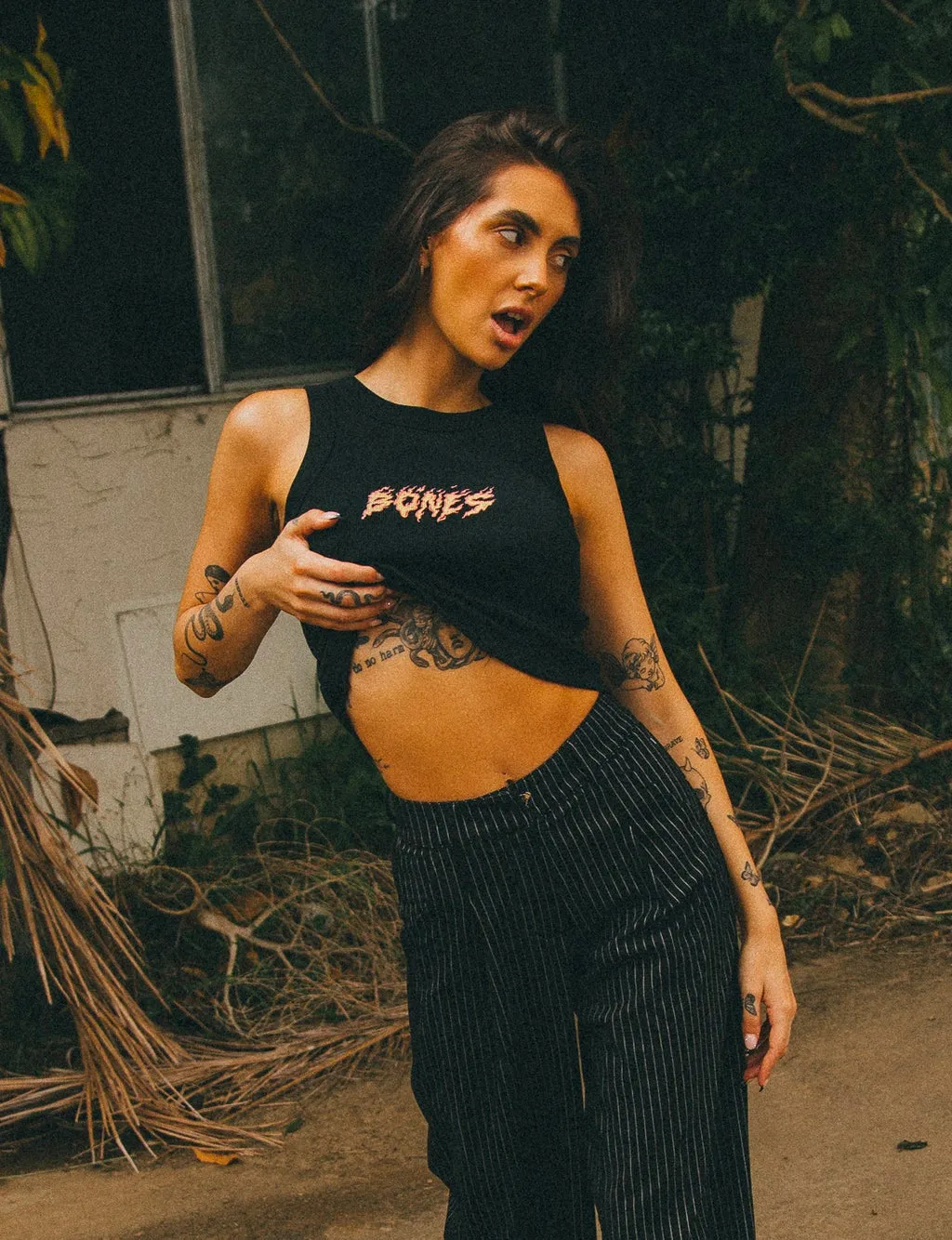 CLUB FLAME RIB CROP - VINTAGE BLACK