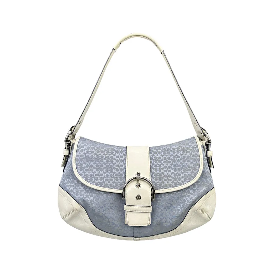 COACH BLUE / WHITE MINI SIGNATURE CANVAS BUCKLE SHOULDER BAG