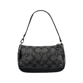 COACH SIGNATURE CANVAS WOOL MINI POCHETTE BAG - GREY / BLACK