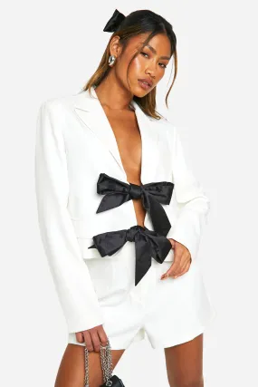 Contrast Bow Boxy Blazer