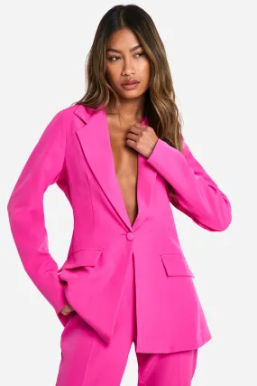 Contrast Button Plunge Tailored Fitted Blazer