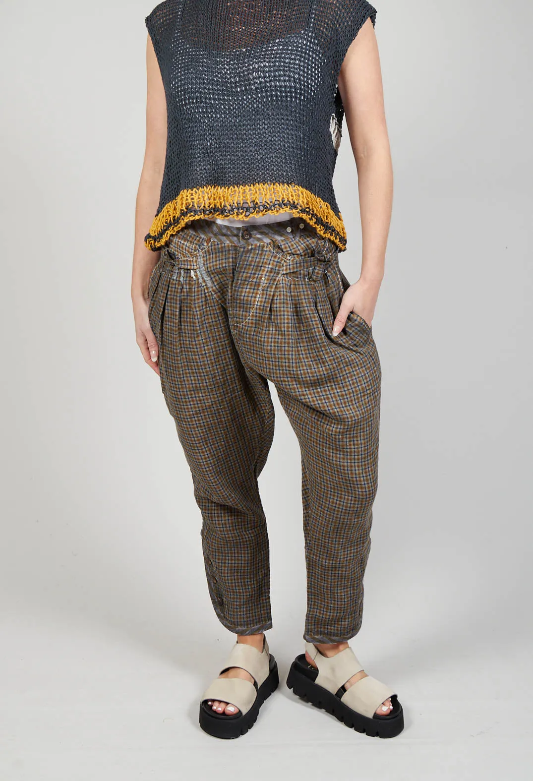 Contrast Waistband Trousers in Original Mustard Check