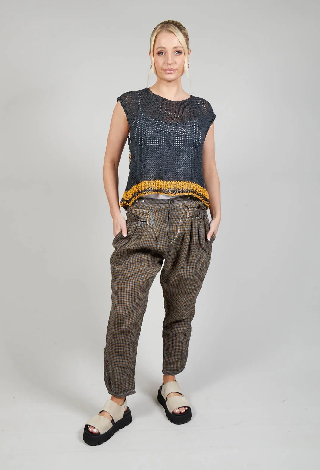 Contrast Waistband Trousers in Original Mustard Check