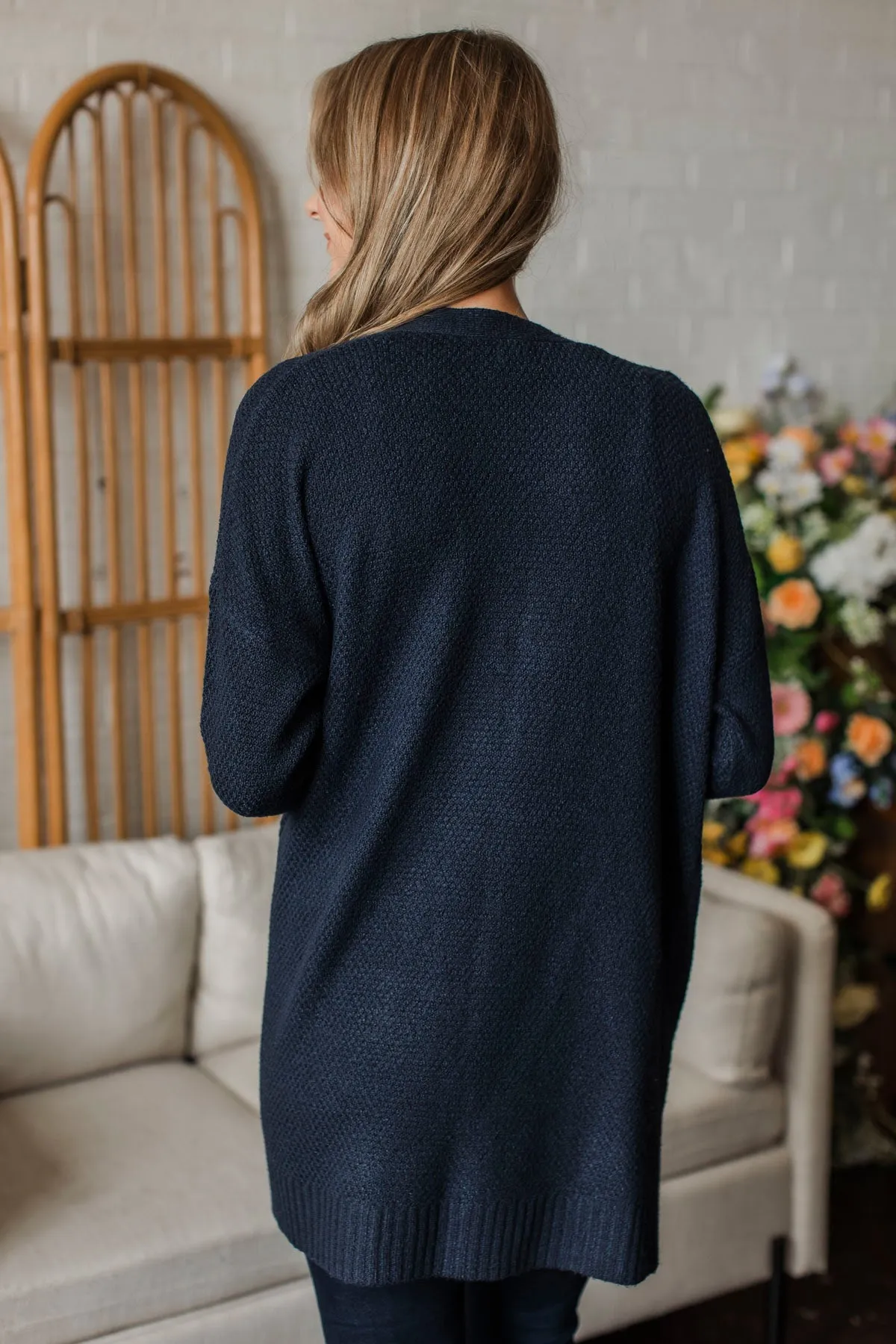 Cozy As Can Be Long Knitted Cardigan- Navy