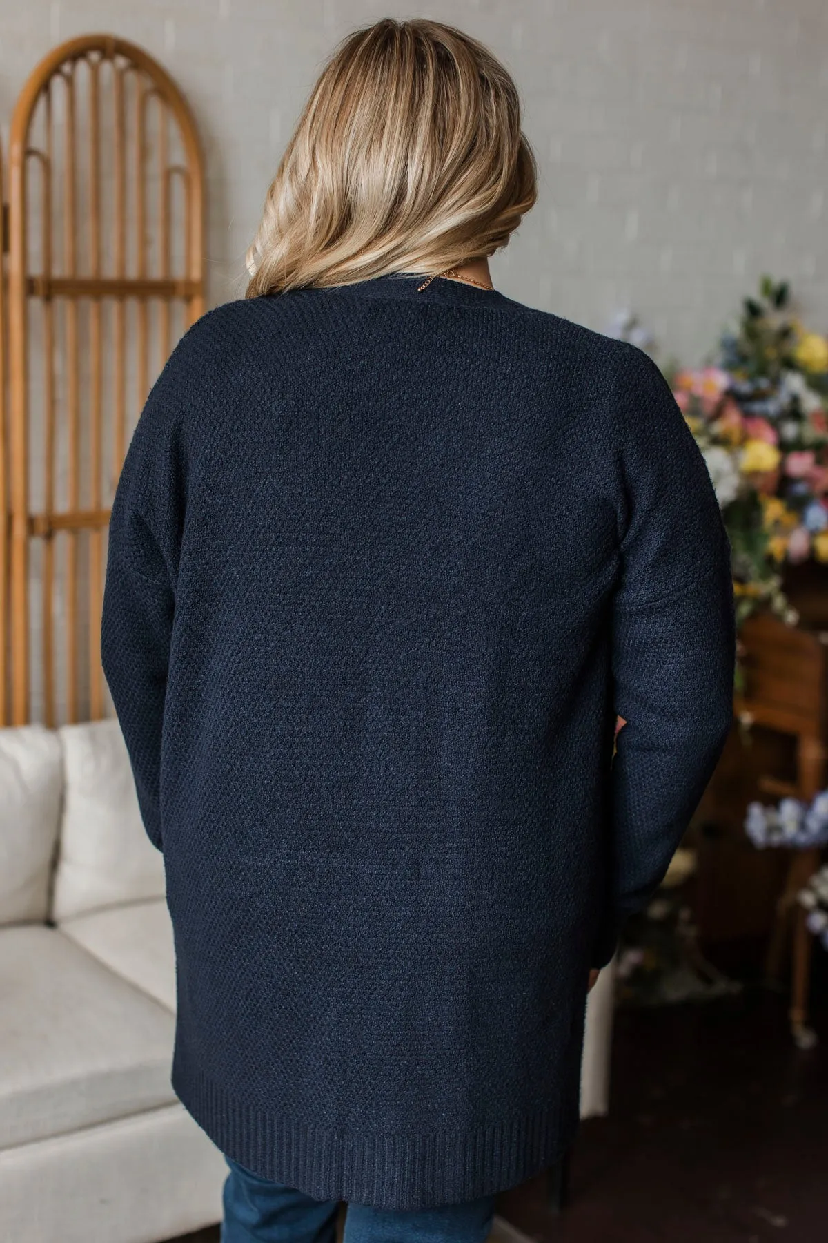 Cozy As Can Be Long Knitted Cardigan- Navy