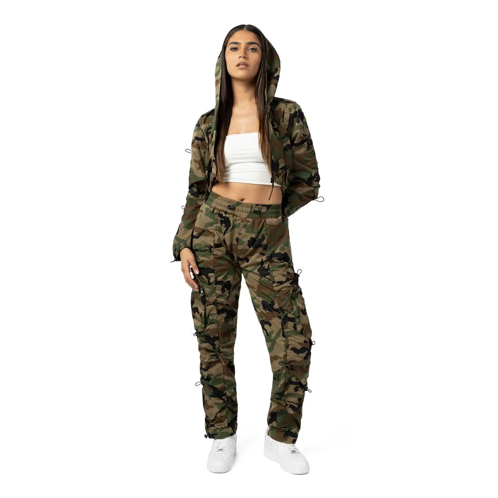 Cropped Full Zip Hoodie Jacket - Wood Camo