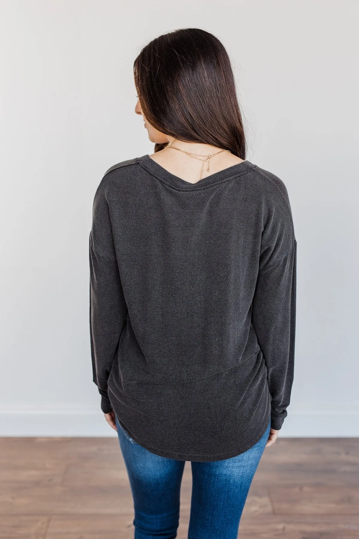 Dearly Beloved Long Sleeve Top- Dark Charcoal