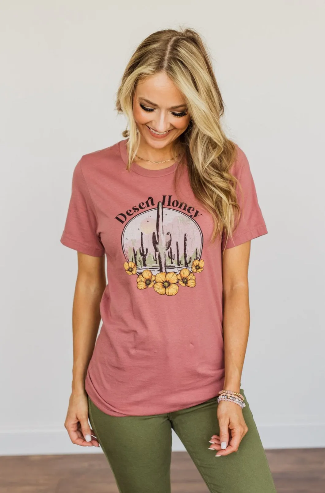 Desert Honey Cactus Graphic Top- Mauve