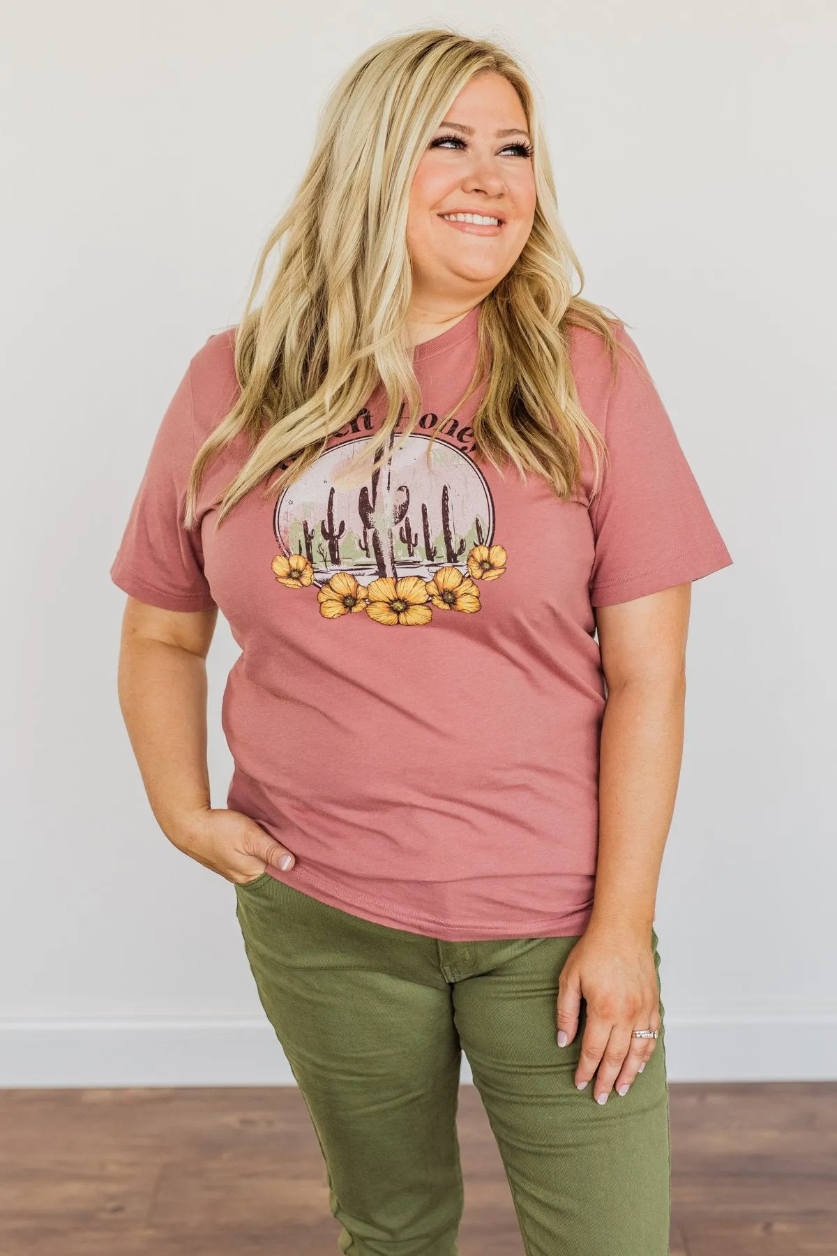 Desert Honey Cactus Graphic Top- Mauve