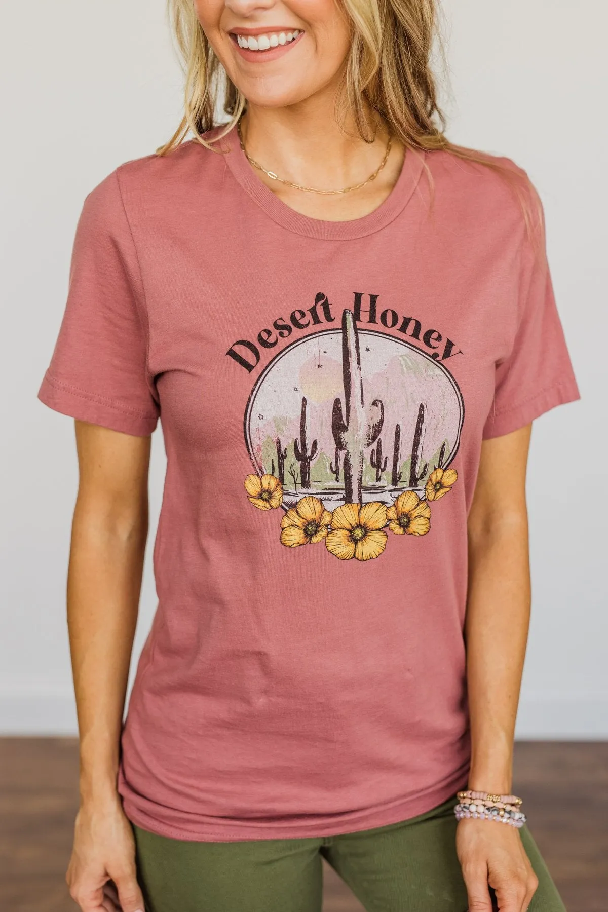 Desert Honey Cactus Graphic Top- Mauve