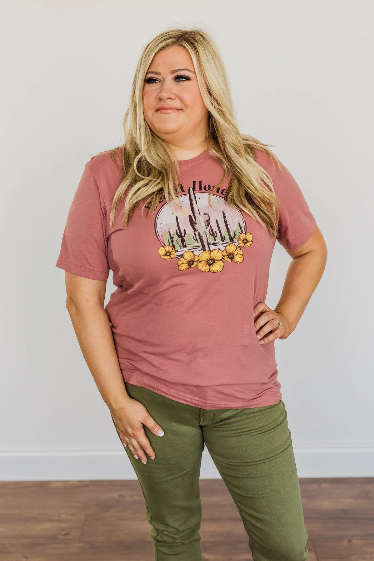 Desert Honey Cactus Graphic Top- Mauve