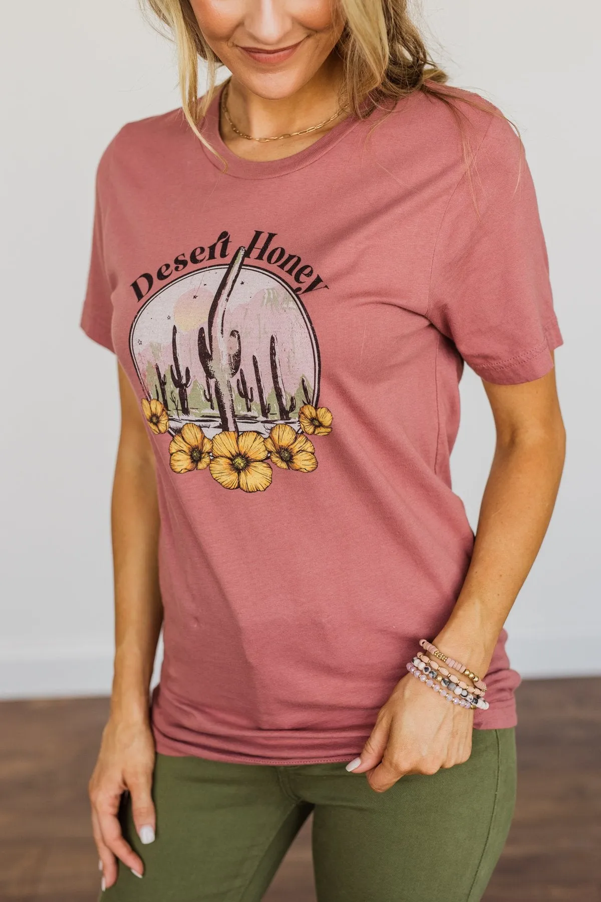 Desert Honey Cactus Graphic Top- Mauve