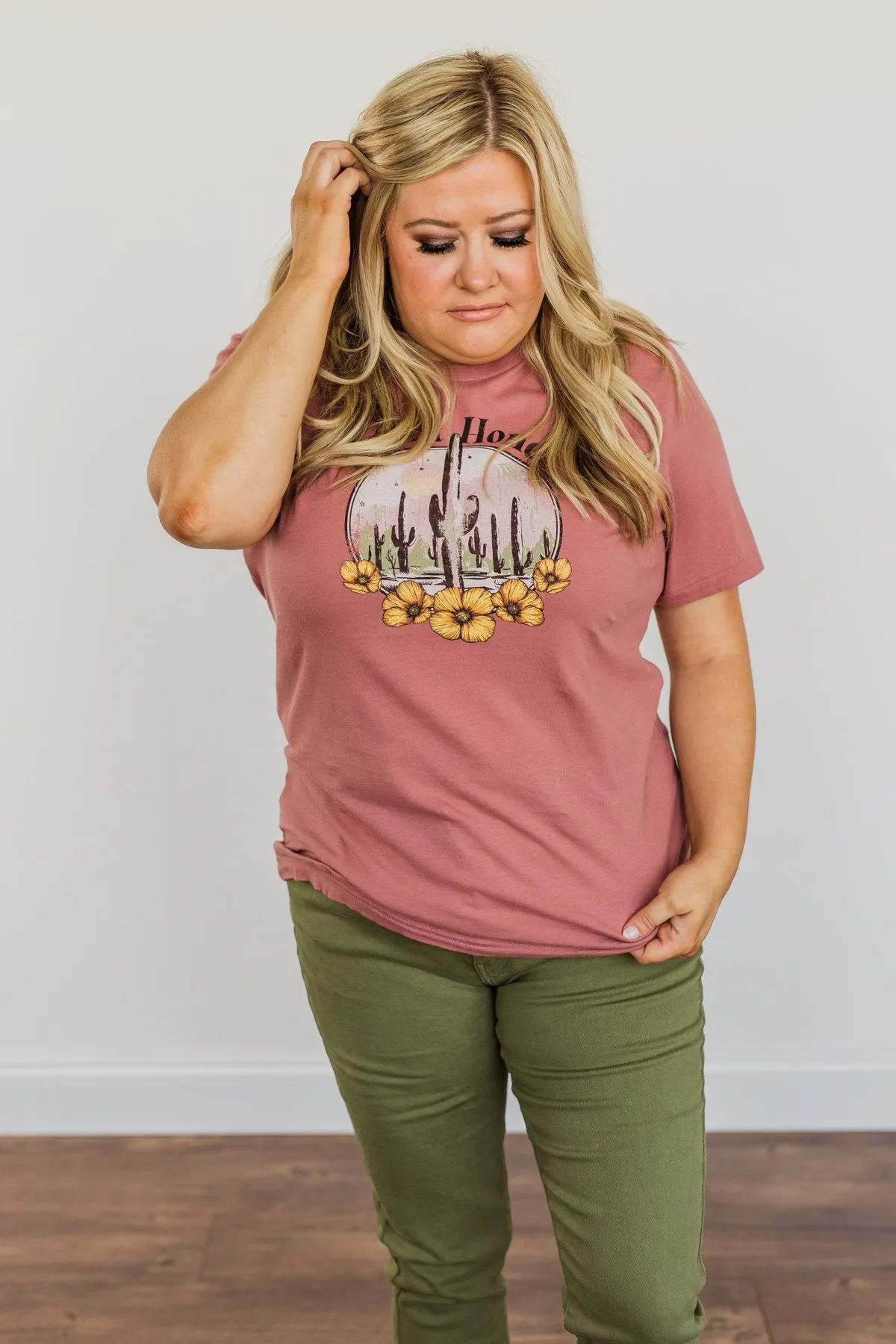 Desert Honey Cactus Graphic Top- Mauve