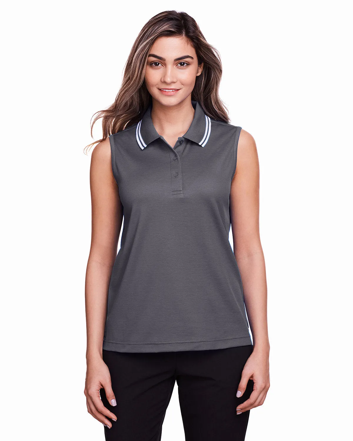 Devon & Jones Ladies' CrownLux Performance Plaited Tipped Sleeveless Polo