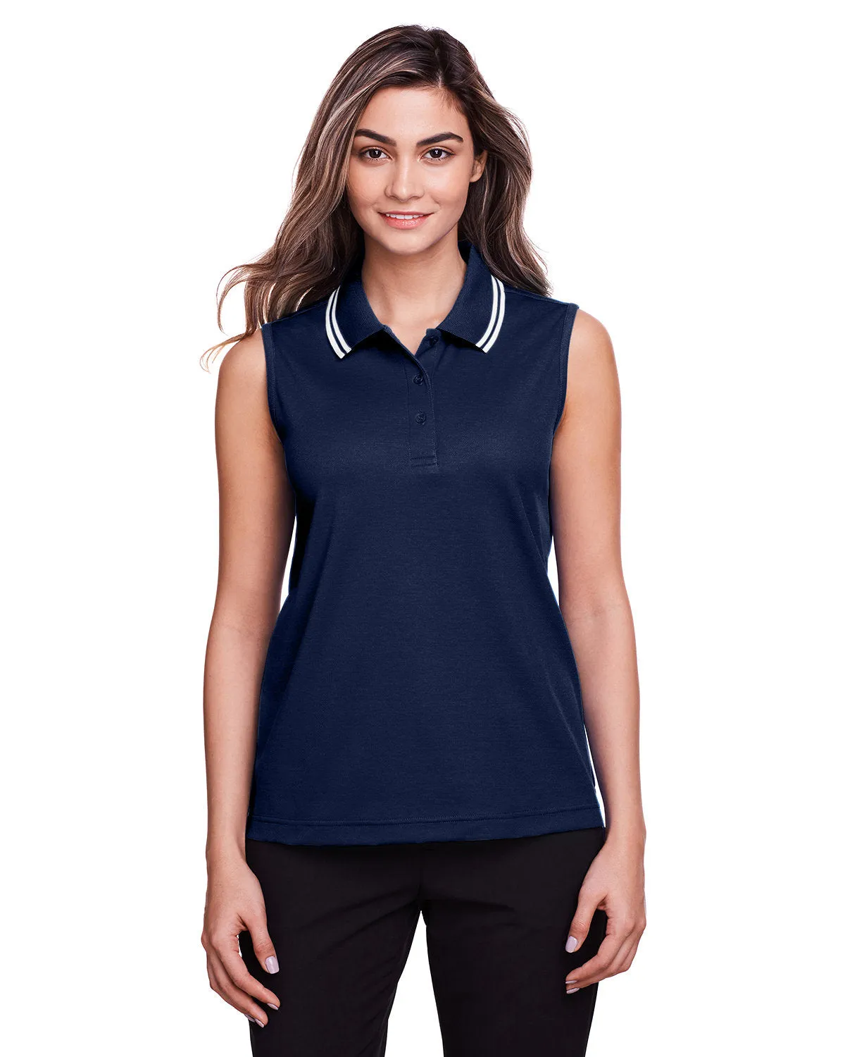 Devon & Jones Ladies' CrownLux Performance Plaited Tipped Sleeveless Polo