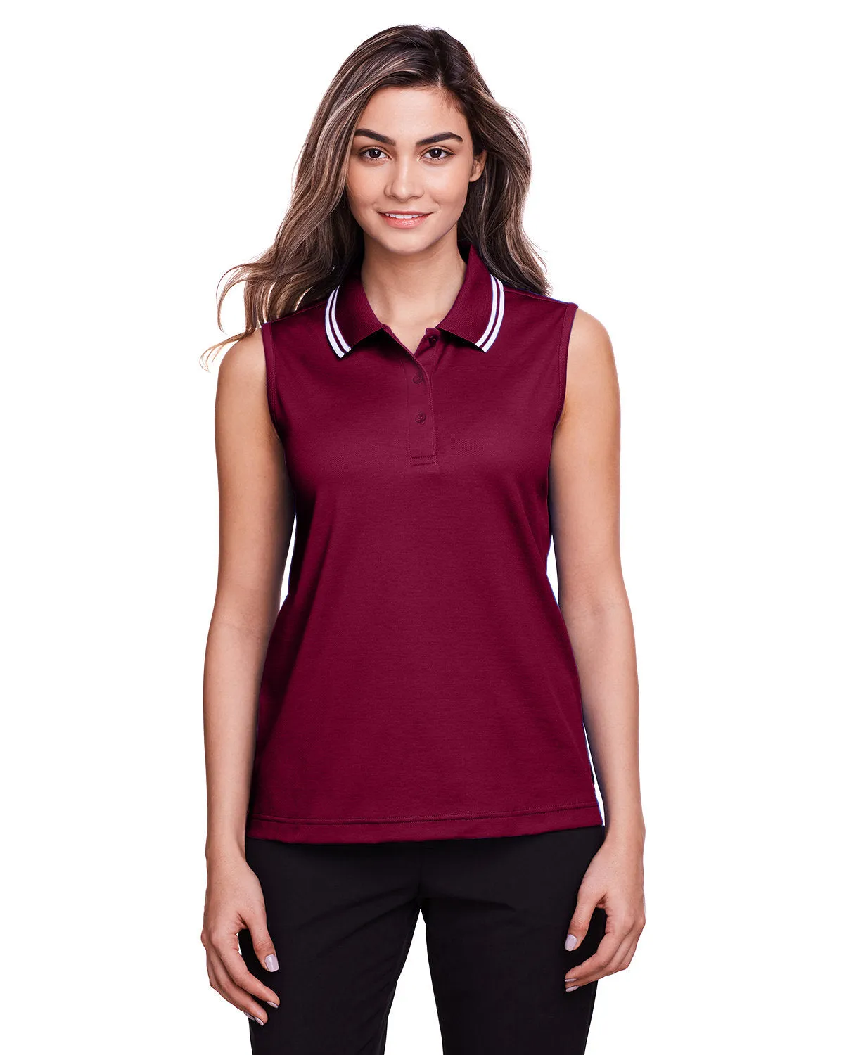 Devon & Jones Ladies' CrownLux Performance Plaited Tipped Sleeveless Polo