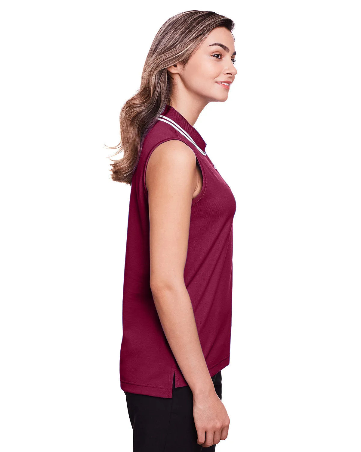 Devon & Jones Ladies' CrownLux Performance Plaited Tipped Sleeveless Polo