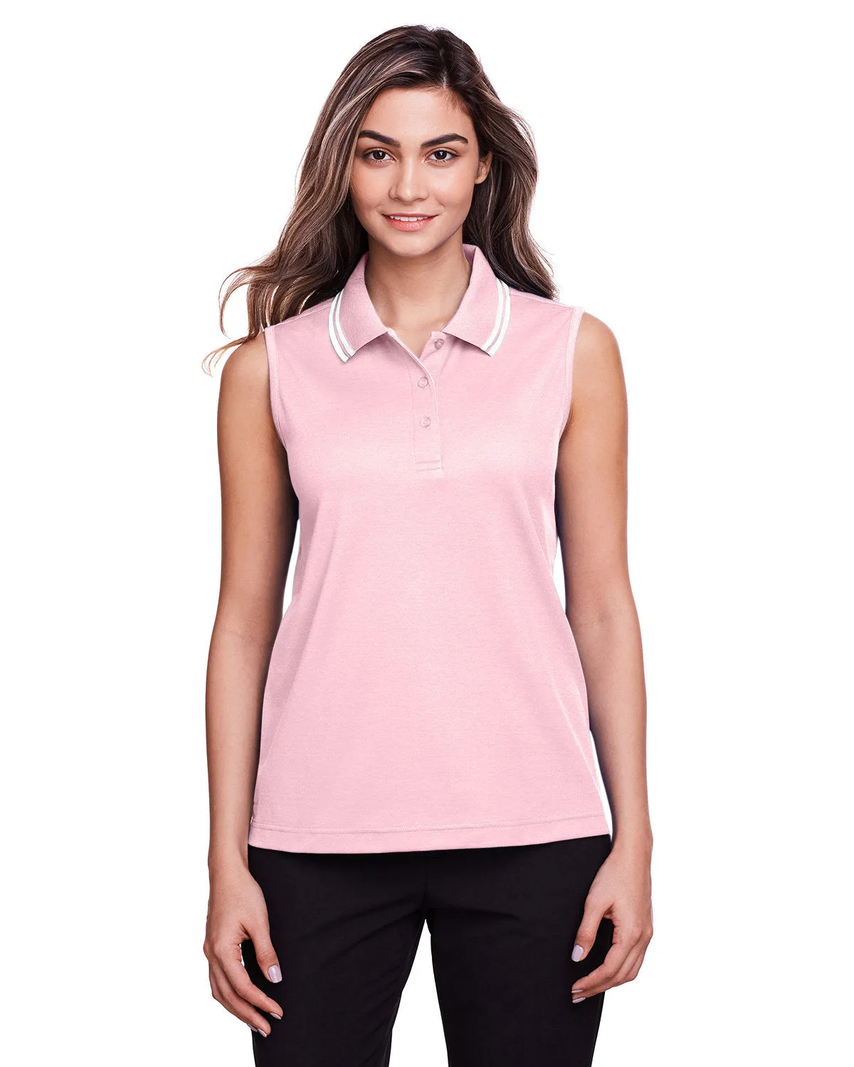 Devon & Jones Ladies' CrownLux Performance Plaited Tipped Sleeveless Polo