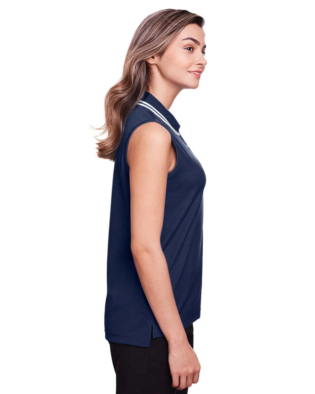 Devon & Jones Ladies' CrownLux Performance Plaited Tipped Sleeveless Polo