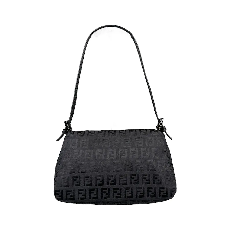 FENDI BLACK ZUCCHINO CANVAS MINI BAGUETTE BAG