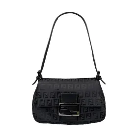 FENDI BLACK ZUCCHINO CANVAS MINI BAGUETTE BAG