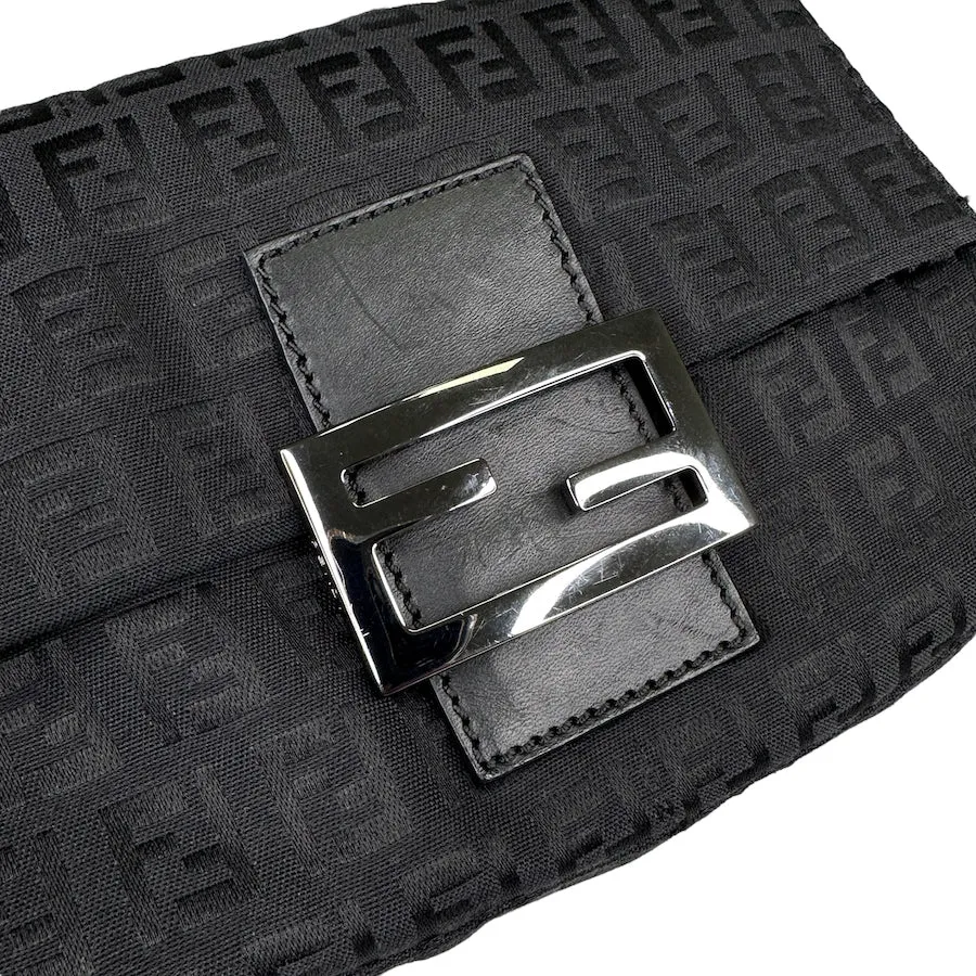 FENDI BLACK ZUCCHINO CANVAS MINI BAGUETTE BAG