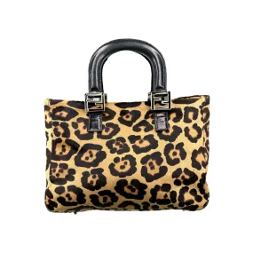 FENDI CALFHAIR LEOPARD PRINT TOTE BAG W/ FF HARDWARE