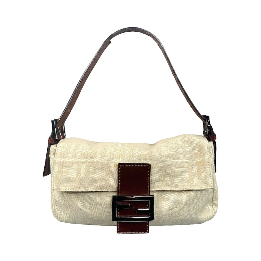 FENDI CREAM ZUCCA CANVAS BAGUETTE BAG